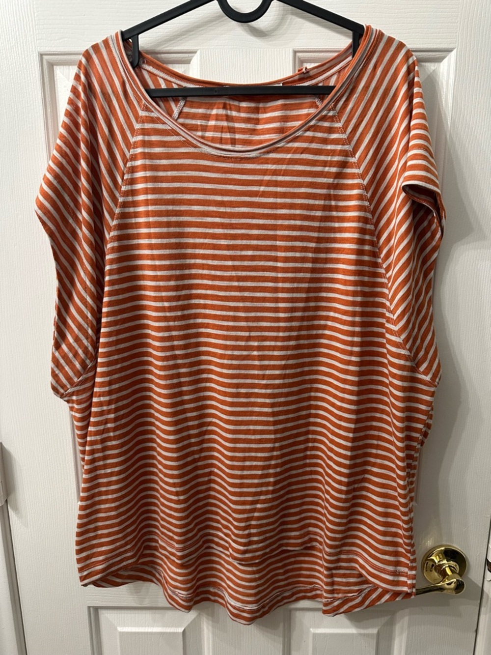 We The Free Top Orange Tan Striped Scoop-Neck Tee Short Sleeve Free People M